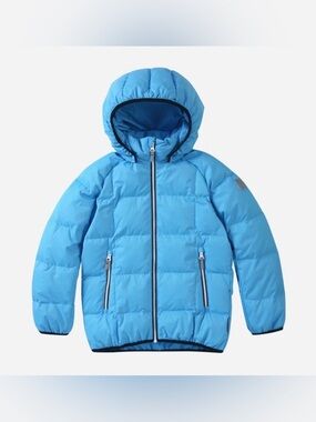 Reima Jord Down Ski Jacket Coat Size 9Y Icy Blue w/Attachable Hood Finland